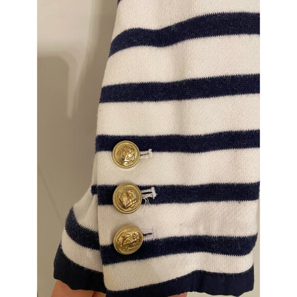 Crown & Ivy Navy White Breton Stripe Blazer Jacket Nautical Buttons Pockets (S) - Picture 6 of 11